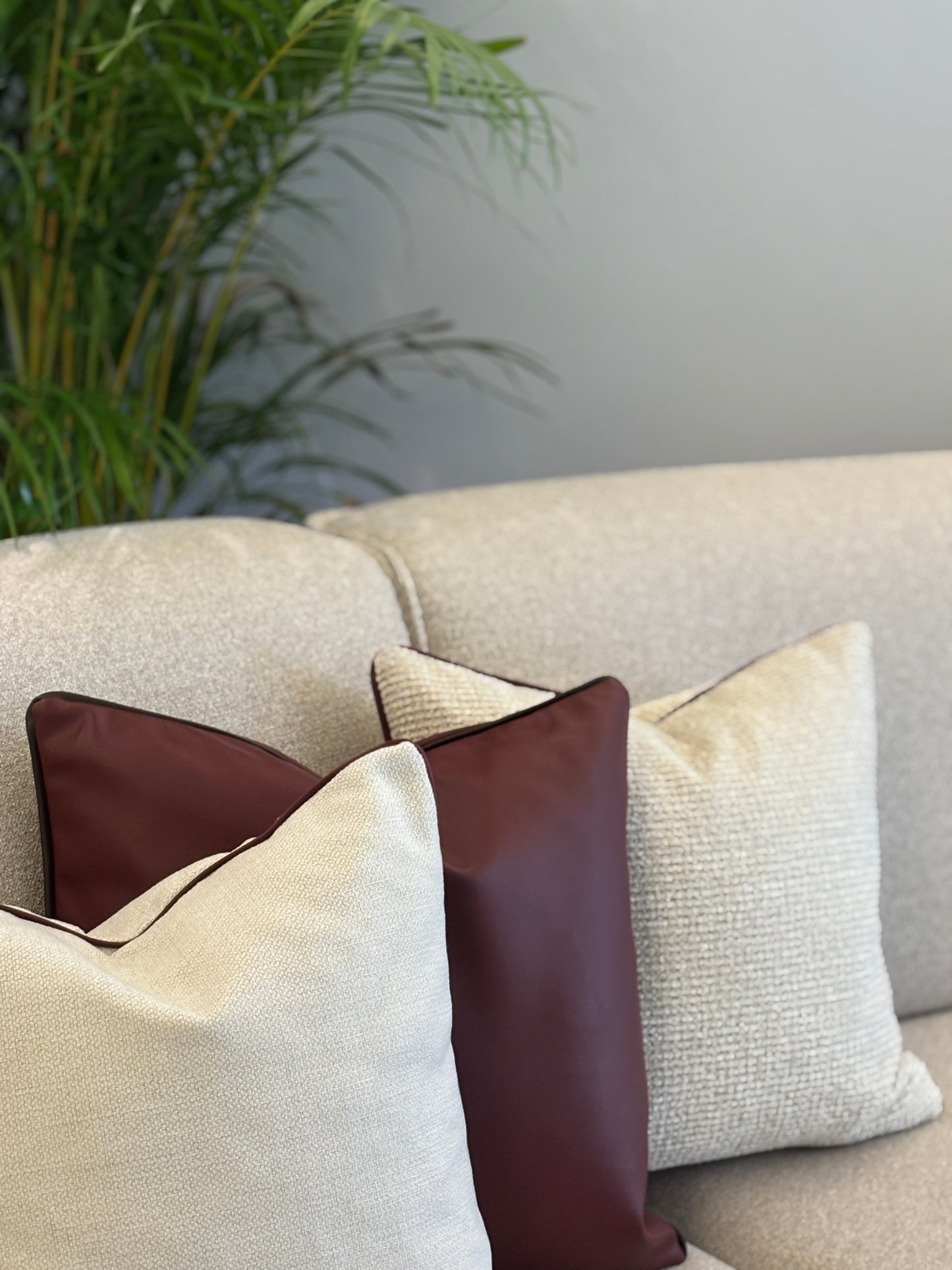 Keten, Bordo Suni Deri Kırlent Kılıfı