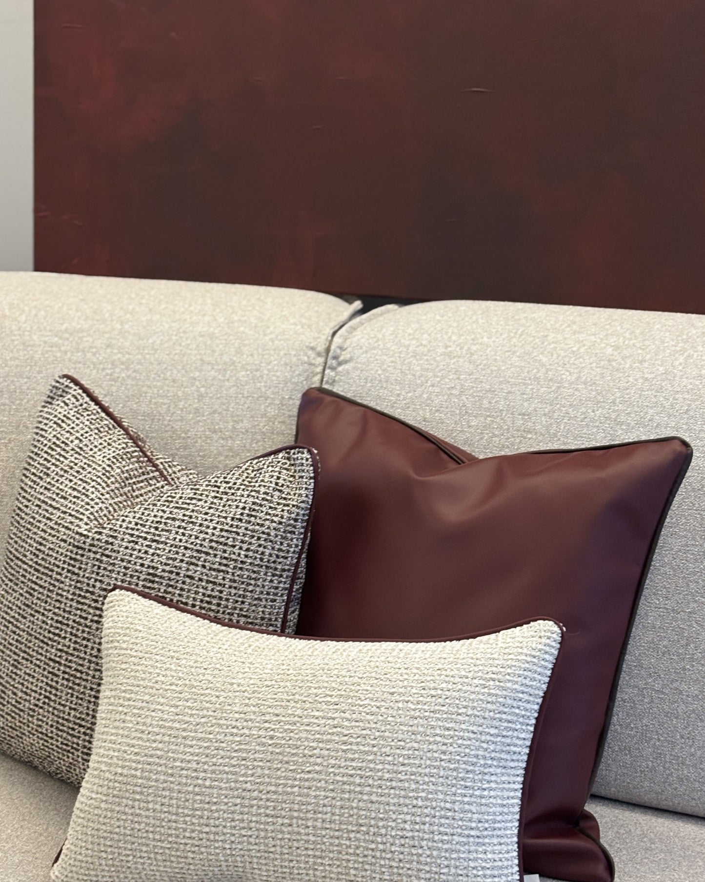 Bordo Suni Deri Kırlent Kılıfı