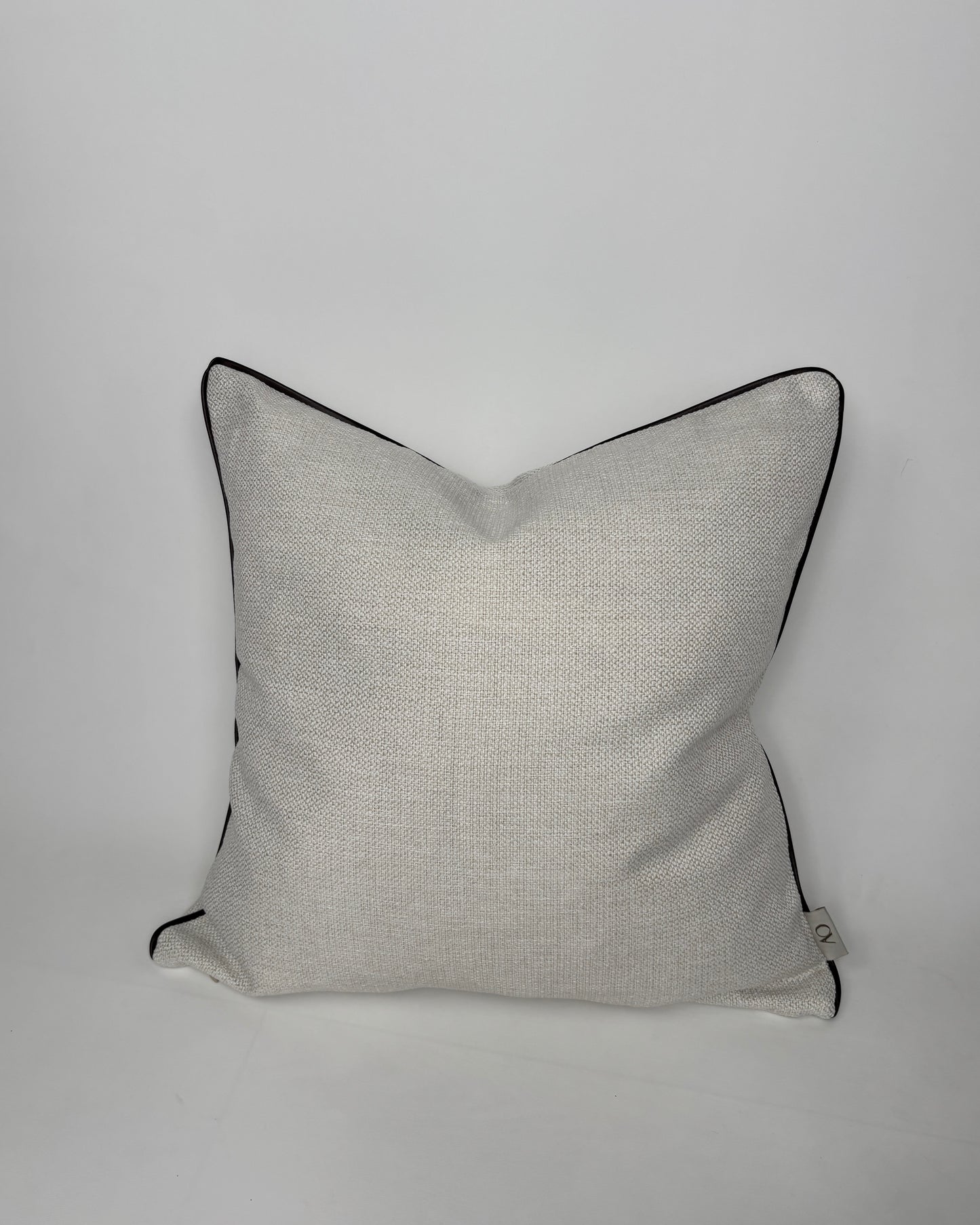 Keten, Kahverengi Suni Deri Biyeli Kırlent Kılıfı