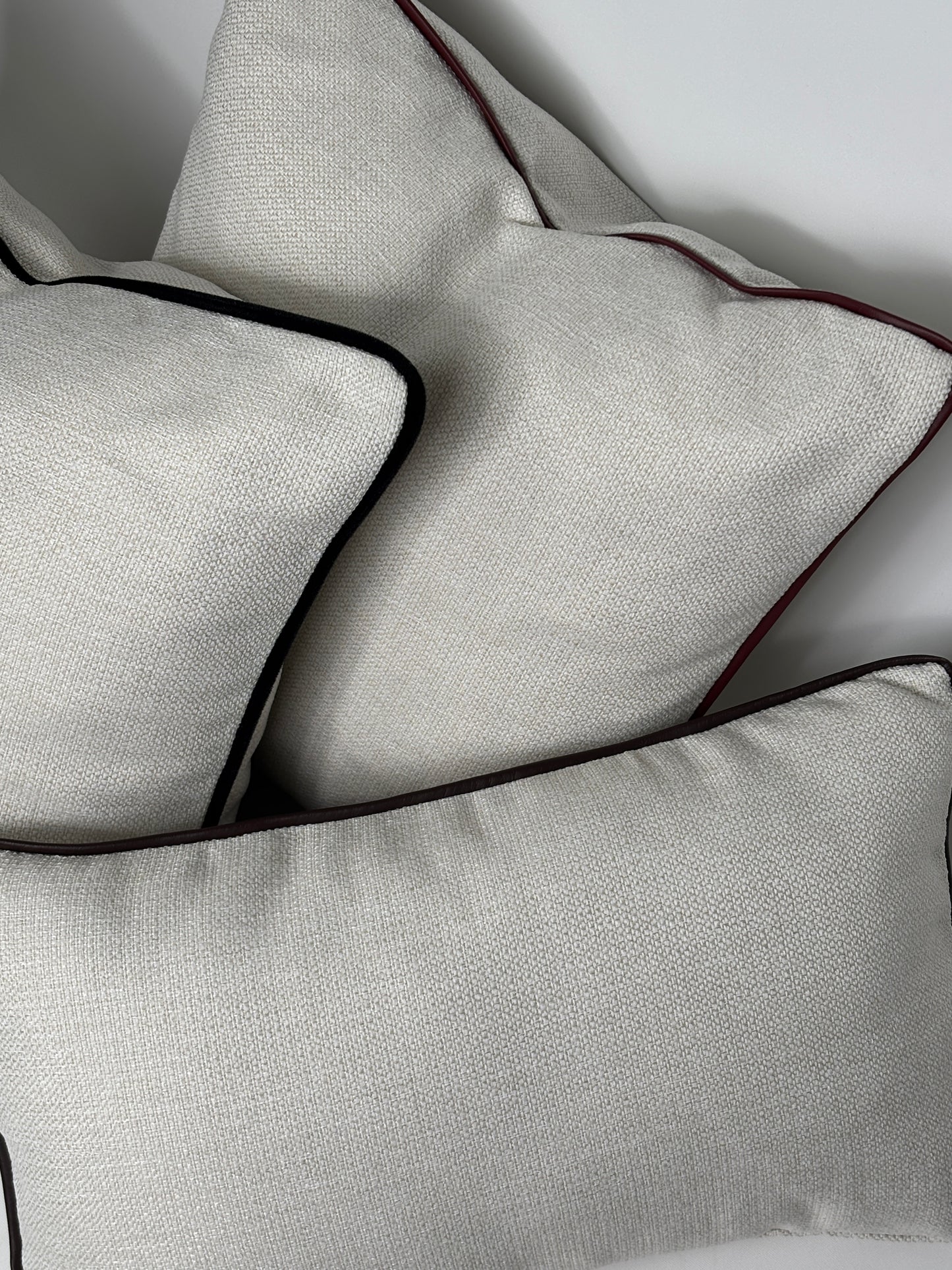 Keten, Kahverengi Suni Deri Biyeli Kırlent Kılıfı