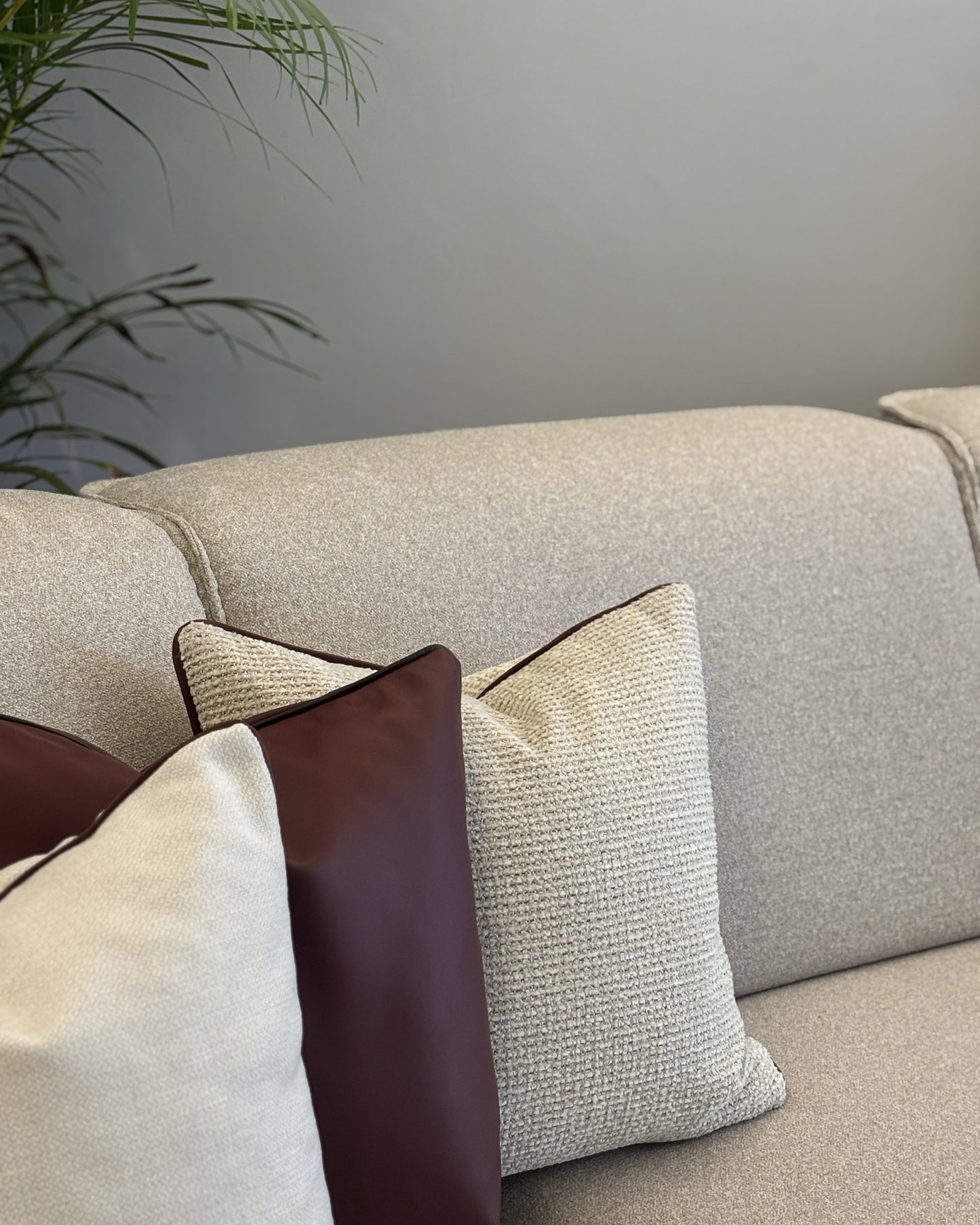 Keten, Bordo Suni Deri Kırlent Kılıfı