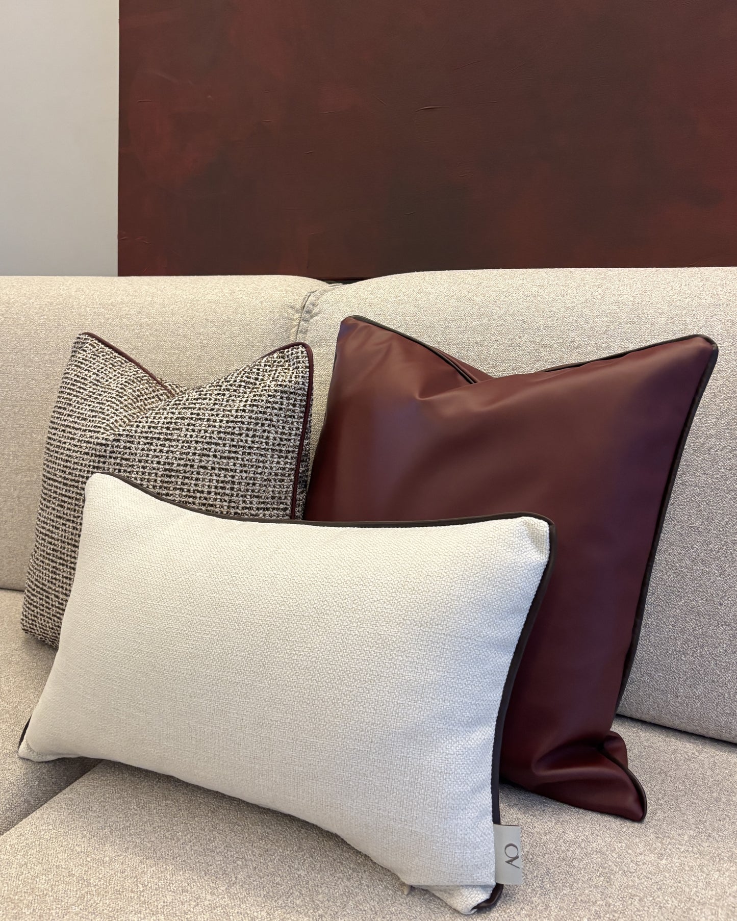 Bordo Suni Deri Kırlent Kılıfı